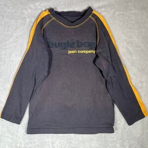 Vtg Bugle Boy Jean Co Kids Small 6/7 Long Sleeve Shirt Gray Yellow 90s Raglan
